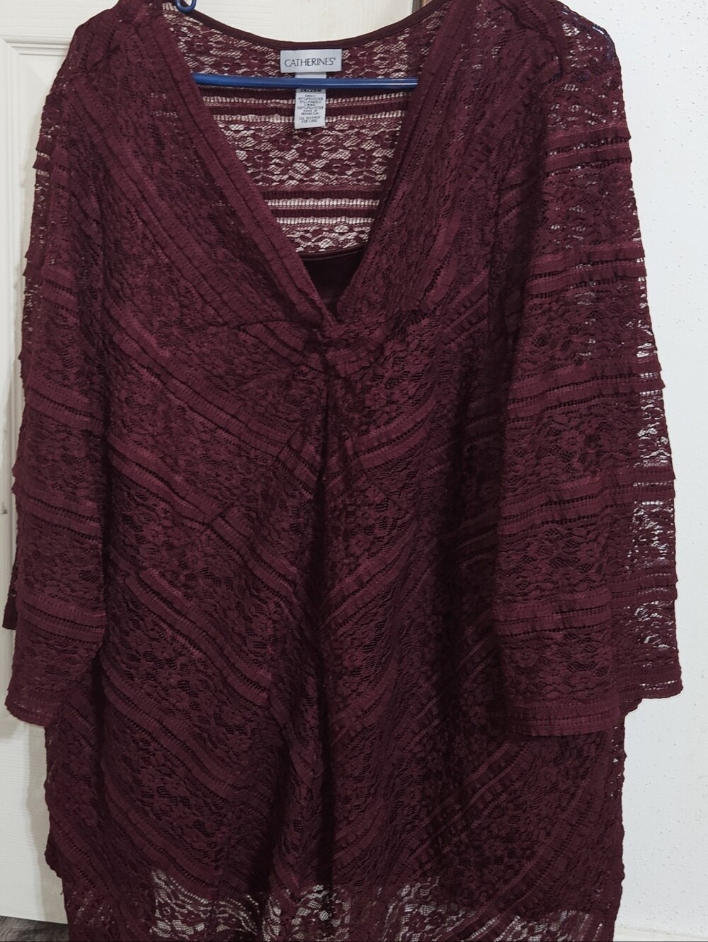 Catherines 3X Burgundy Lace Layered Tunic Top Attached Tank